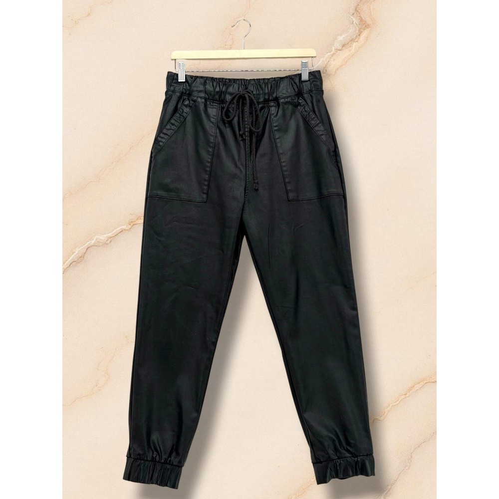 Cloth & Stone Coated Faux Leather Look Drawstring Jogger Pants Black Size M